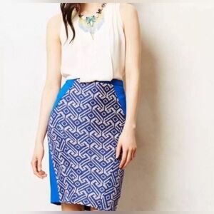 GUC Anthropologie Eva Franco Saidia Blue Geometric Print Pencil Skirt Size 8